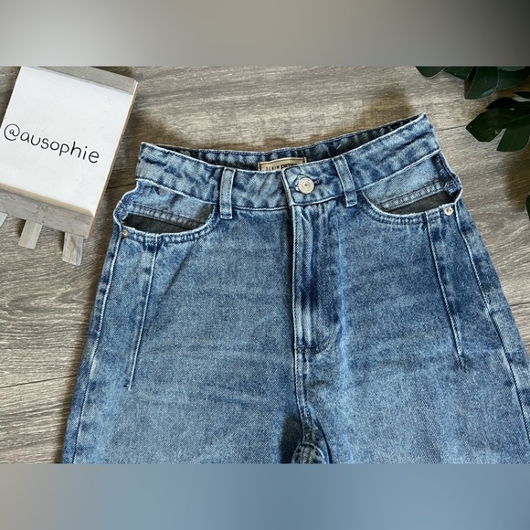 PIMKIE High Waisted Slouchy Cut Out Mom Jeans in Light Blue Size S - Picture 10 of 16
